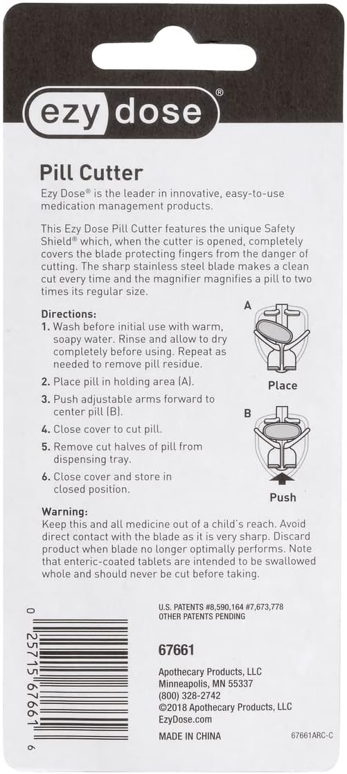 Ezy Dose Pill Cutter with Safety Shield, Safely Cut Pills and Vitamins, Pill Splitter, Pill Splitter, Retractable Blade Guard, Blue (Pack of 2)
