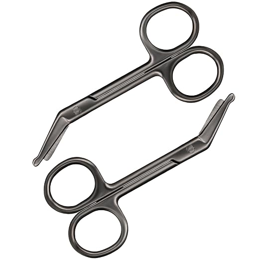 Zhehao 2 Pieces Ostomy Scissors Bandage Scissors Nursing Scissors Stainless Steel Scissors for Doctors, Nurses, Veterinary Home Nursing, 4.3 x 2.1 Inch, Curved (Black)