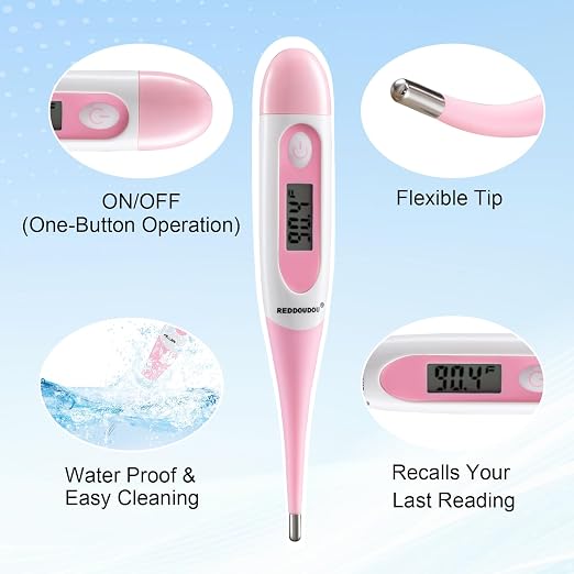 Digital Pet Thermometer for Accurate Fever Detection, Suitable for Cats/Dogs/Horse/Veterinarian, Waterproof Pet Thermometer, Fast and Accurate Measurements in 20 Seconds (Pink)