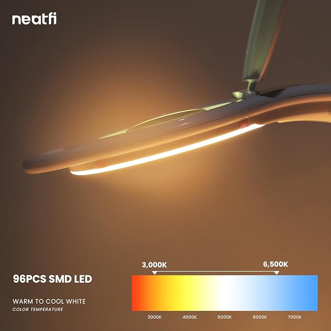 Neatfi Magnifying Lamp with Clamp, 5 Inch Lens, 3 Light Modes, 3000K-6500K, Dimmable, for Sewing, Painting, Jewelry Making, and Reading (White, 8 Diopter)