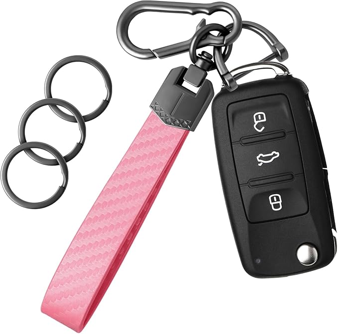 OHKYOOT Leather Car Keychain for Home Car Keys | Carabiner Clip Key Fob Keychain for Women Men,Car Key Holder with 3 Key Ring and Anti-Lost D Ring