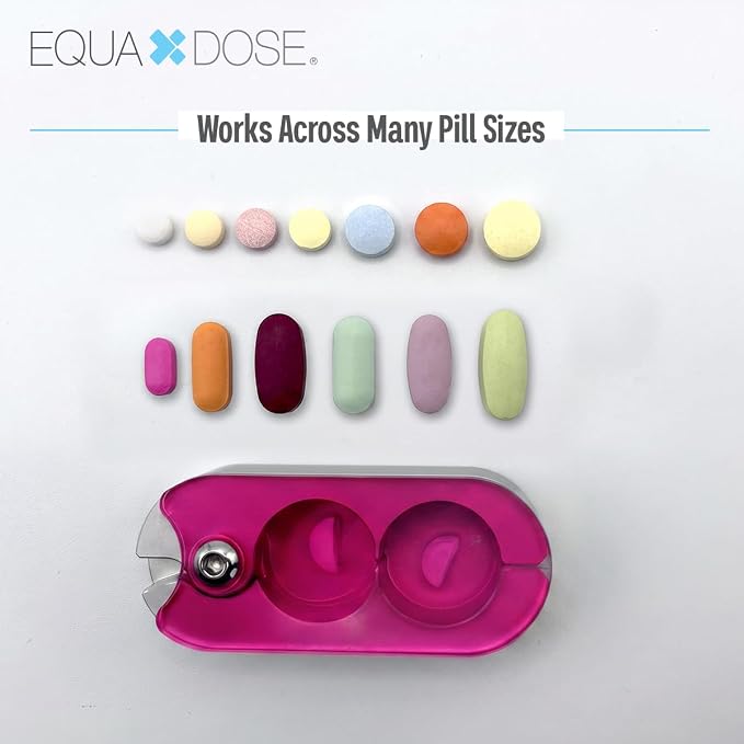 EQUADOSE Pill Splitter with Premium and Durable Aluminum Blades, Safely and Cleanly Cuts Small and Large Tablets, Vitamins, and Pills, Easy Tablet Divider for Accurate Medication Dosing, Pink