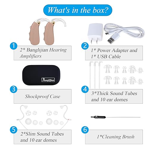 Banglijian Rechargeable Hearing Aids for Seniors, Digital Noise Cancelling BTE Design, Small and Lightweight, for Mild to Moderate Loss