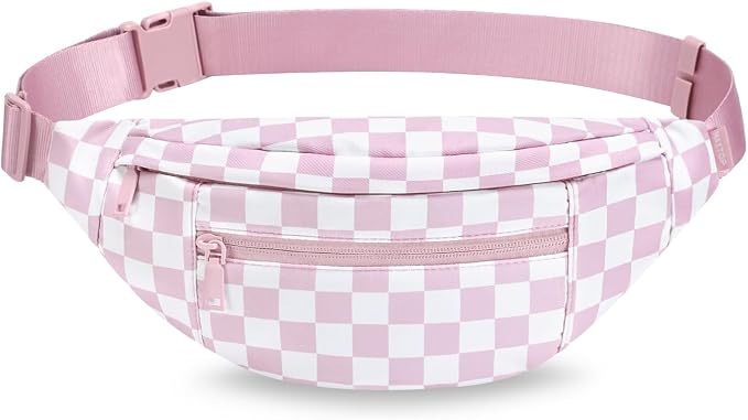 Pink Checkered Fanny Pack for Women Cross Body Bag for Concerts Travel | Rose Pink and White Checkered,Stylish,Large Capacity,Hands-Free ,Idea for Enjoy Shopping Sports Traveling Running Casual