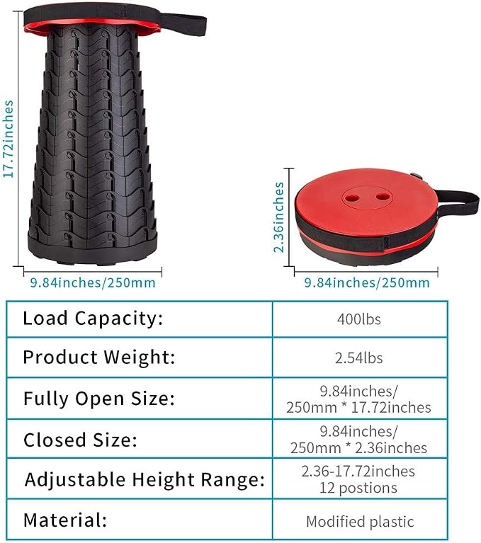 Upgraded Folding Stool Lightweight Yet More Sturdy with Load Capacity 400lbs Portable Collapsible Stool for Camping Fishing Hiking BBQ (Red)
