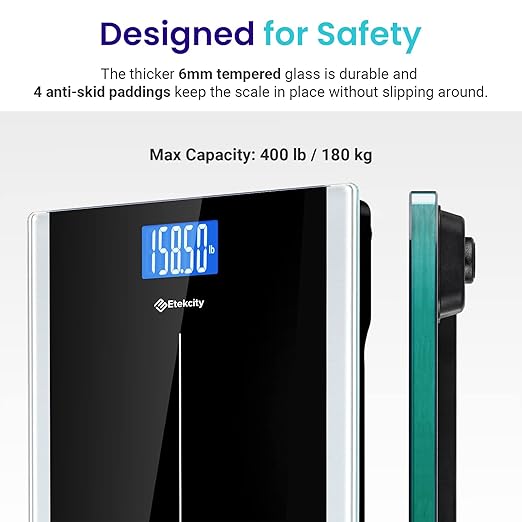 Etekcity Bathroom Scale for Body Weight, Highly Accurate Digital Electronic Weighing Machine for People, LCD Display, Large Size, 6mm Tempered Glass for Safe Home Use, Batteries Included, 400 lbs | Large 6mm Tempered Glass Platform, Clear LCD Display, ...