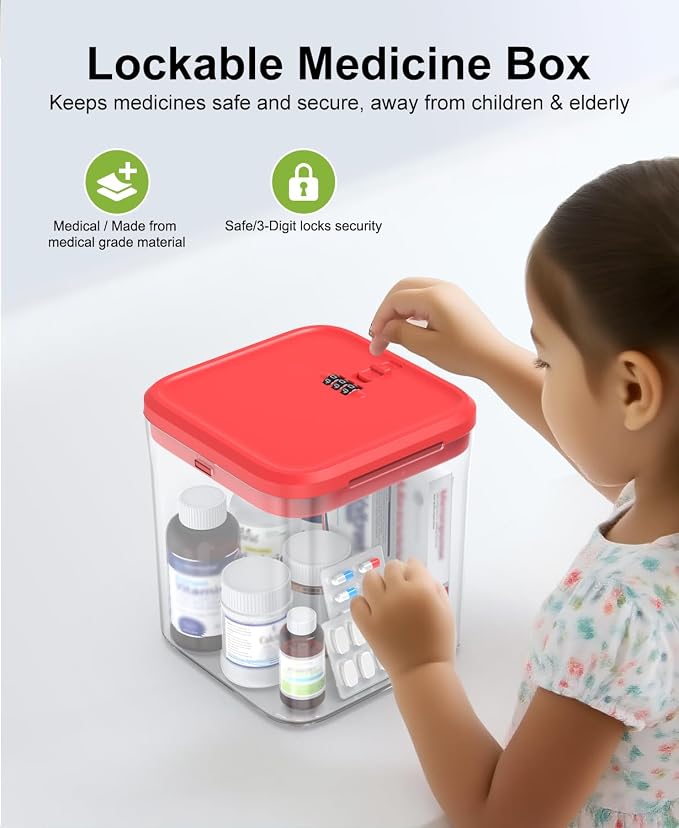 ySky Lockable Storage Box with Combination Code - Secure Medicine Safe, Phone Jail & Snack Container for Refrigerator, Home, Office- Durable Multi-Purpose Lock Box(Red)