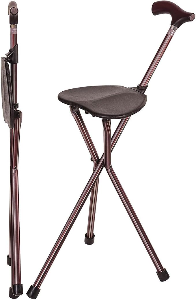 Switch Sticks Folding Walking Cane With Seat For Seniors & Adults, 34” Tall Quad Cane Chair, Lightweight Aluminum Frame - Supports 220 Lbs, Ergonomic Non-Slip Handle - Travel & Outdoor - FSA/HSA