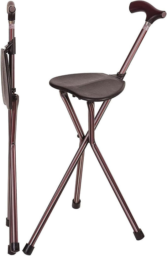 Switch Sticks Folding Walking Cane With Seat For Seniors & Adults, 34” Tall Quad Cane Chair, Lightweight Aluminum Frame - Supports 220 Lbs, Ergonomic Non-Slip Handle - Travel & Outdoor - FSA/HSA