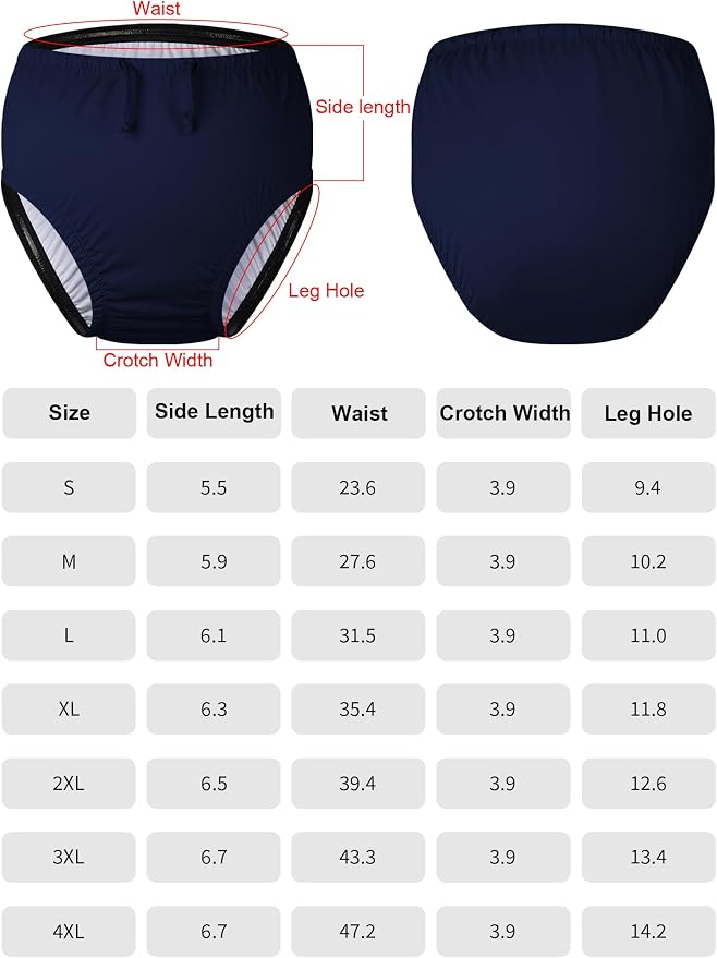 Adult Reusable Swim Diapers for Incontinence pecial Needs Swimwear Waterproof Leakproof Cloth Diaper Covers Unisex Navy M