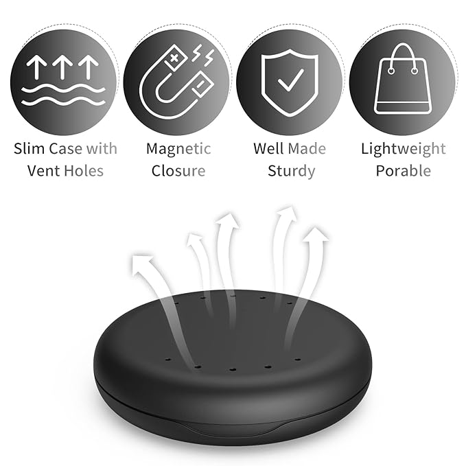 Annhua Denture Case Orthodontic Retainer Case with Vent Holes, Dental Mouthguard Container Retainer Box Slim with Magnetic Closure for Household|Travel|Office - Black