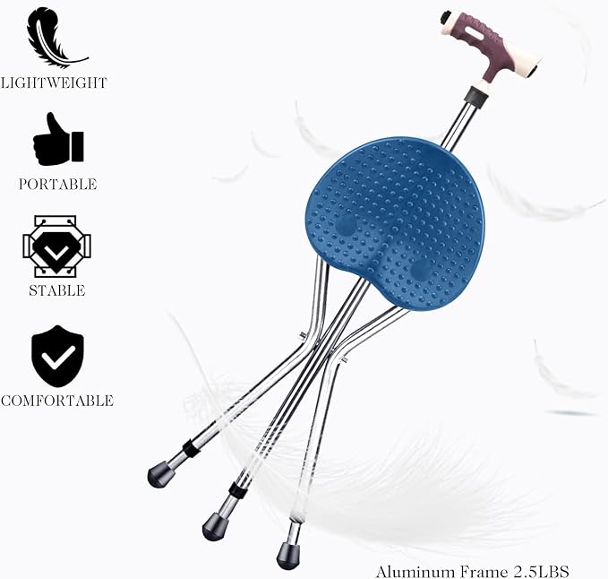 Goplus Walking Cane with Seat, Heavy Duty Aluminum Alloy Crutch Chair with LED Light and Retractable 3 Legs, Portable Anti-Slip Seat Cane, Lightweight Walking Stick for Seniors Elderly