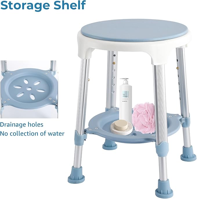 Shower Chair Stool for Inside Shower, Small Corner Plastic Stool for Shower 300 Lb,360° Swivel Bath Shower Seat for Seniors Adults Sitting, Adjustable Bathtub Stool with Storage Tray