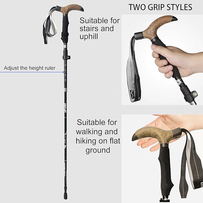 Walking Cane-Foldable, Adjustable,Collapsible Walking Canes for Men&Women,Heavy Duty All Terrain Tip,with Travel Bag-Walking Sticks for Seniors&Adults[Black] Trekking Poles Hiking Walking Stick