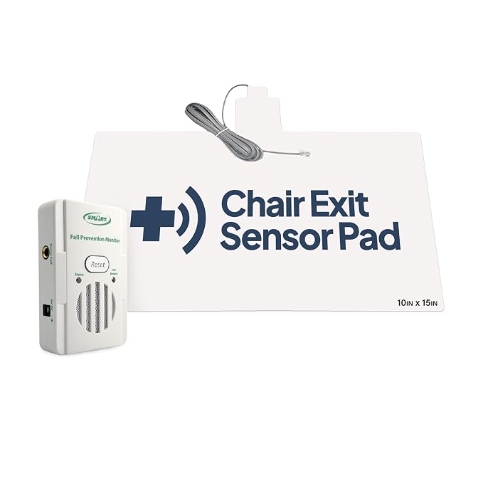 Smart Caregiver Chair Exit Alarm for Elderly Fall Prevention - Weight Sensing Pad and Alert Monitor Let You Know When They Get Up from a Chair