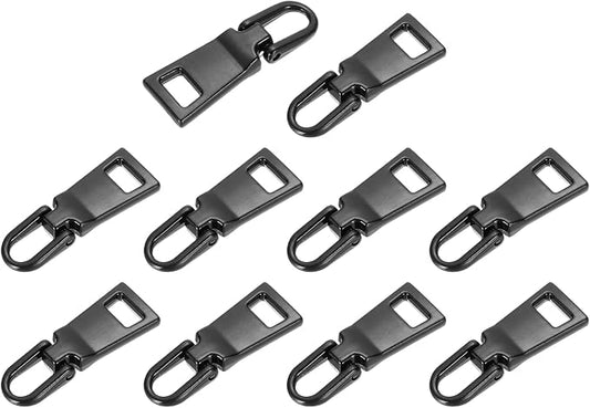 uxcell 10pcs Zipper Pull, 1.12 Inch Zinc Alloy Zip Puller Zipper Pull Replacement Sewing Zippers Tapes for Luggage Clothing Jackets Backpacks Boots, Black