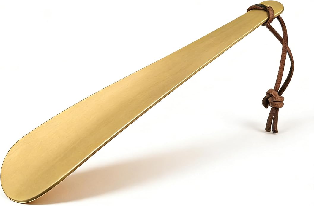 Premium Solid Brass Shoe Horn - Portable Metal Shoe Wearing Helper | Sturdy Short Shoehorn for Travel & Home Daily Use (19.7cm / 7.76"), Shoes Boots Wearing Aid Tool for Men Women Seniors