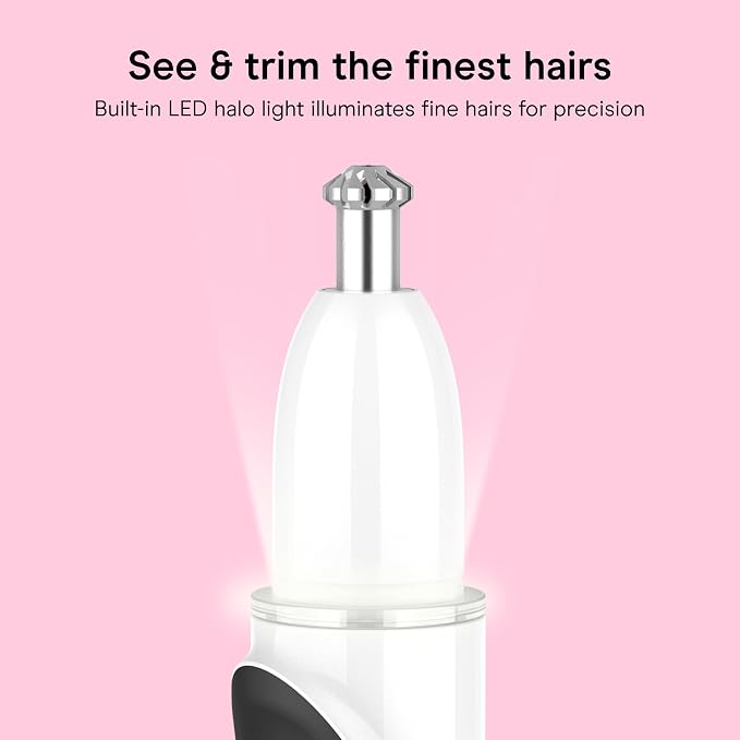 Conair GIRLBOMB Nose Face & Brow Trimmer | 3-in-1 Battery-Powered Trimmer for Fine and Coarse Facial Hair, White, GBT01W