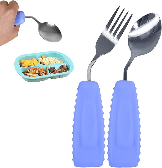 Adaptive Utensils, Weight Utensils for Tremors and Parkinson Patients, Utensil Set Spoon and Fork for Elderly (Left Hand - 1 Set Purple Spoon and Fork)