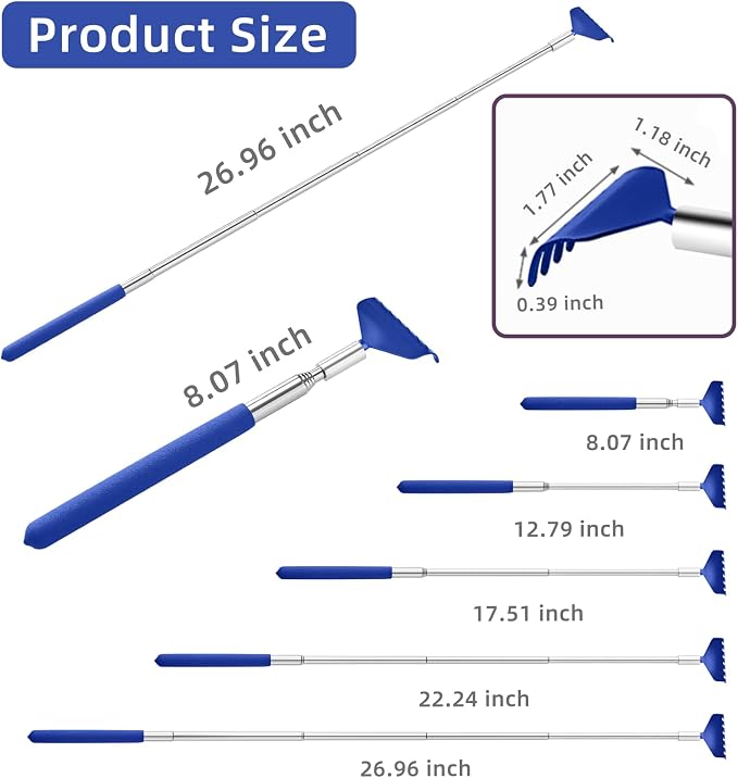 Kuvvfe 2 Pack Extendable Back Scratcher, Stainless Steel Telescoping,Blue | Portable Extendable Back Scratcher, Stainless Steel Telescoping Back Scratcher with Beautiful Present Packaging