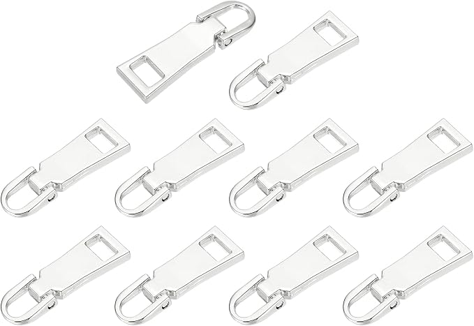 uxcell 10pcs Zipper Pull, 1.5 Inch Zinc Alloy Zip Puller Zipper Pull Replacement Sewing Zippers Tapes for Luggage Clothing Jackets Backpacks Boots, Silver