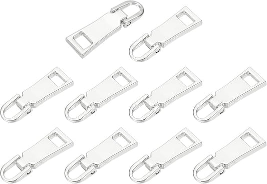 uxcell 10pcs Zipper Pull, 1.5 Inch Zinc Alloy Zip Puller Zipper Pull Replacement Sewing Zippers Tapes for Luggage Clothing Jackets Backpacks Boots, Silver