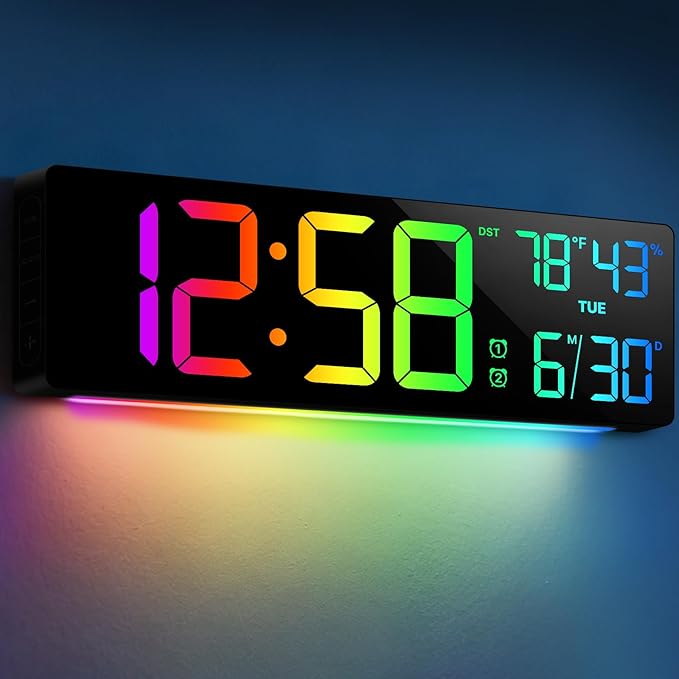 18.5" Large Digital Wall Clock with Remote Control, Big LED Display Digital Clocks with Night Light, Alarm, Countdown, DST, Temp, Date for Parlor, Office, Classroom, Bedroom, Gifts for Seniors(Black)