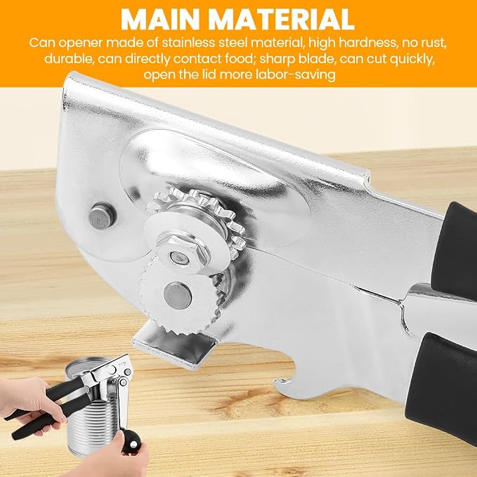 Commercial Can Opener, Handheld Can Opener Easy for Big Cans, Manual Heavy Duty Crank Jar Openers, Folding Hand Crank Bottle Openers With Comfortable Long Handles for Seniors(COLOR:Black)