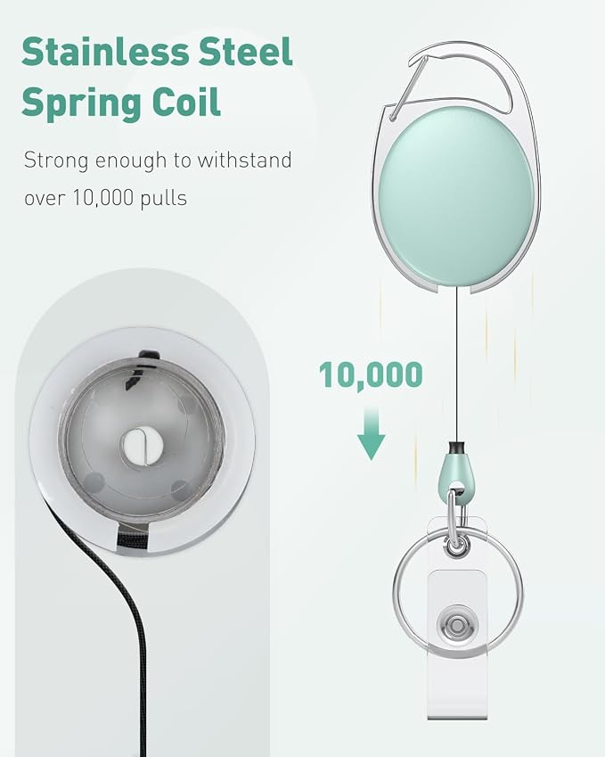 Uniclife 2 Pack Retractable Keychain, Retractable Badge Reel, Heavy Duty Badge Holder Clip for Keys and ID Card, Key Chain Extender with Carabiner Belt Clip and Key Ring, Light Green