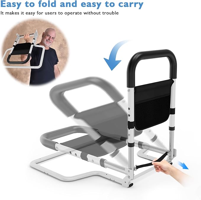 Bed Rails for Elderly Adults Safety, Surgery Patients Adjustable Bed Railings Support Assist Rail for Seniors, Fall Prevent Grab Bar with Storage Pocket, Bed Cane fit King Queen Full Twin Beds (Large)