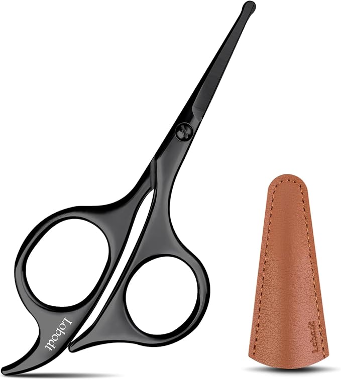4.7-inch small nose hair scissors (black), round-headed scissors, for trimming facial hair, beards, ear hair, eyebrows, bathroom, Moustache Trimming，personal care and beauty