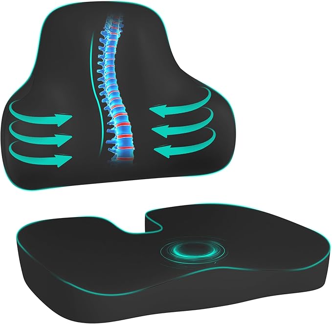 Cushion and Lumbar Support Pillow, Relief Pressure Seat Cusion for Office Chairs & Car Seat, Ergonomic Design Cusion for Tailbone Pain Relief, Sciatica & Back Support (Black, Lumbar&Cusion)