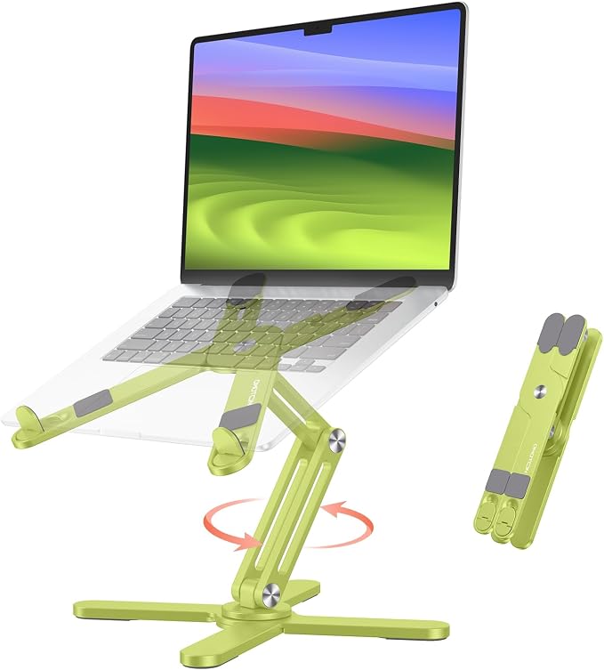 OMOTON LA10 360° Rotating Laptop Stand Riser Foldable for Desk, Citron | Aluminium Aolly, Adjustable Height Angles, Collaborative Work, Easy Storage, Fits Laptops up to 17", for MacBook Pro/Air HP