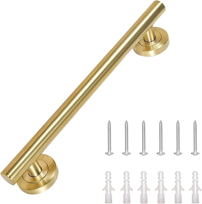 Lava Odoro Shower Grab Bar, Modern Stainless Steel Handicap Grab Bar for Bathtubs and Showers, Shower Safety Bar for Seniors Disabled, ADA-Compliant (Brushed Gold, 12 Inch)