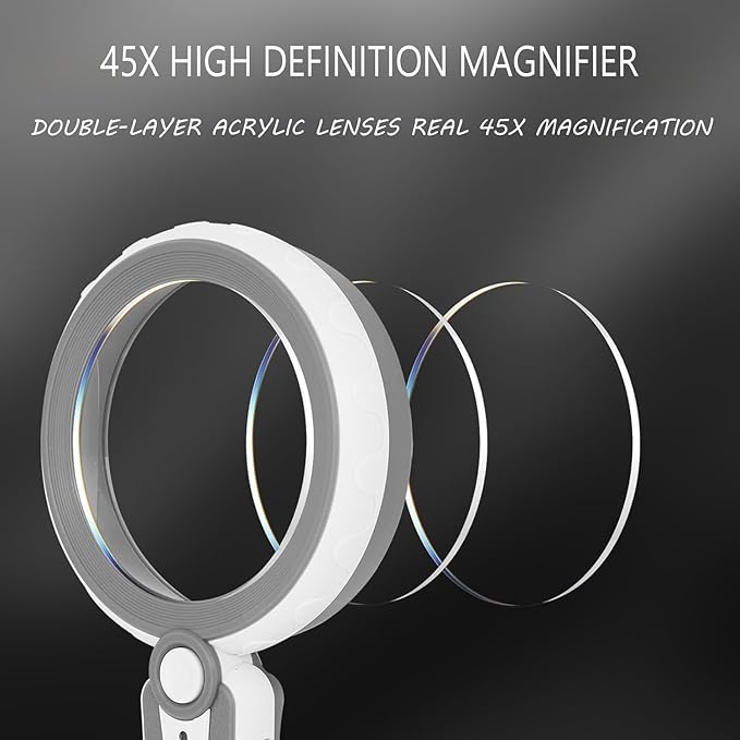 45X Magnifying Glass with Light for Reading – Large 4.6" Rechargeable LED Magnifier with 6 Color Modes, 1200mAh Battery – Magnifying Glass for Seniors, Close Work, Hobbies