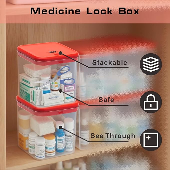 Clear Lockable Storage Box with Combination Lock - Heavy Duty Medicine,Food,Snack & Electronics Organizer Jar,Childproof Phone Jail,Gaming Device Lockbox Container Tank,Self Control Prize Bin (Red)