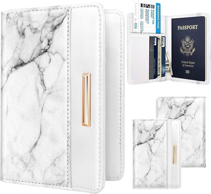 Coco Rossi Passport Holder for Travel Women Slim RFID Passport Cover Wallet | Travel Essentials, Passport Book Holders, Passport Wallet Cover Case, PU Leather, Cute, Thin, Spliced Design, White Marble