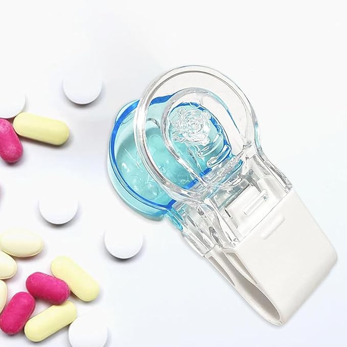 Blue Portable Pill Taker, Tablets Pills Blister Pack Opener Assistance Tool, Pill Splitter Cutter for Small Pills, Travel Pill Taker, Pill Dispenser, Storage Box Medication Dispenser, Medication Aids