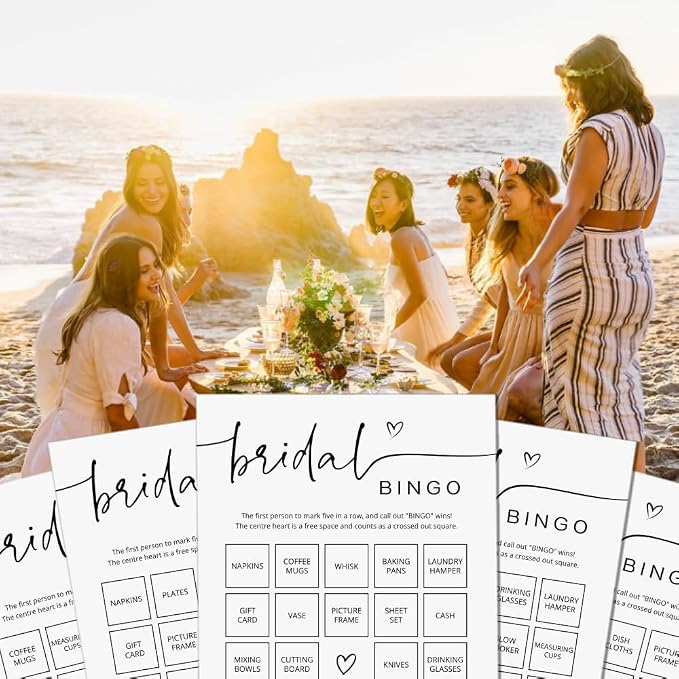 GardenCity Bridal Shower Gift Bingo, Bridal Shower Games for 50 Guests, Prefilled with Perforated Calling Card, Minimalist