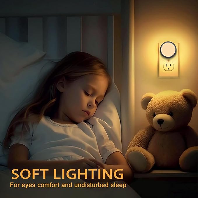 Night Lights Plug into Wall, Night Light with Dusk to Dawn Sensor, Soft White 3000K, Compact Plug in Nightlight for Kids, Adults, Bedroom, Bathroom, Hallway, 2-Pack