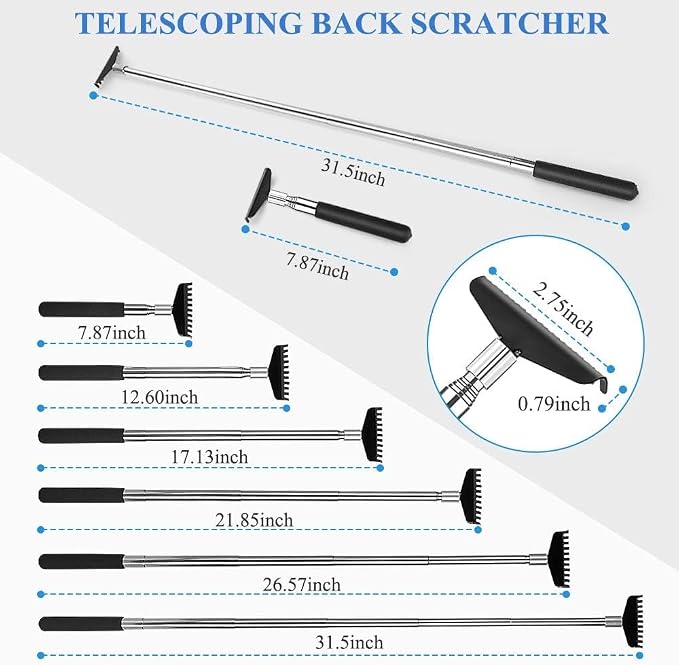 Oversized Portable Extendable Back Scratcher, Upgraded Metal Stainless Steel Telescoping Back Scratcher Tool with Canvas Carrying Bag