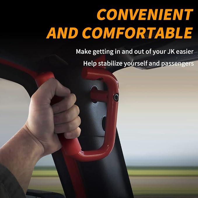 Front & Rear Grab Handle Kit Aluminum Alloy Grab Bar for 2007-2018 Jeep Wrangler JK JKU Rubicon Sport Sahara (Red)