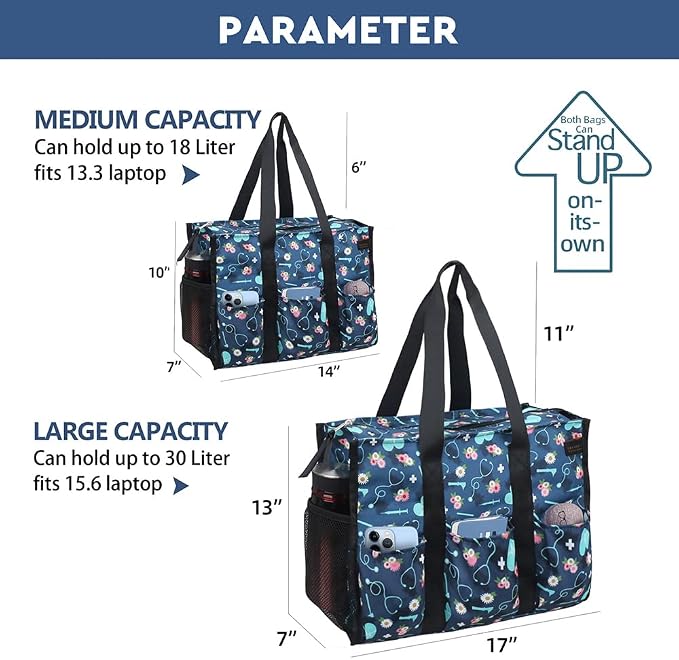 ABAMERICA Nurse Bags for Work Nursing Bag Multiple Pockets Waterproof Organizing Zip Top Clinical Bag for Nursing Students
