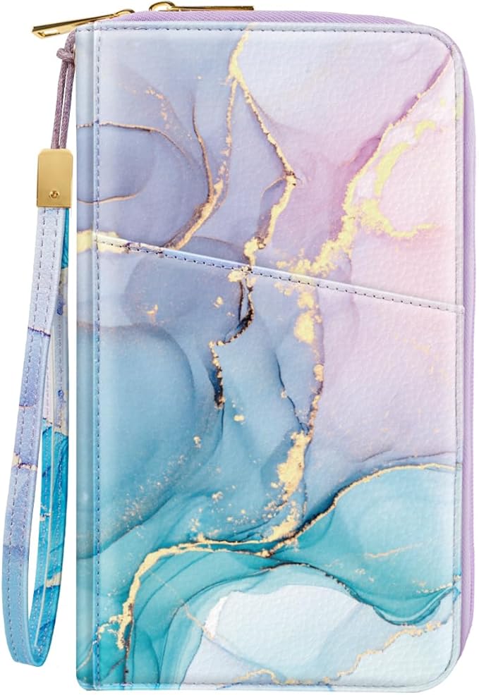Family Passport Holder Wallet RFID Blocking Document Organizer | PU Leather Mulit-purpose Travel Wallet Credit Cards Case for Women Men, Gradient