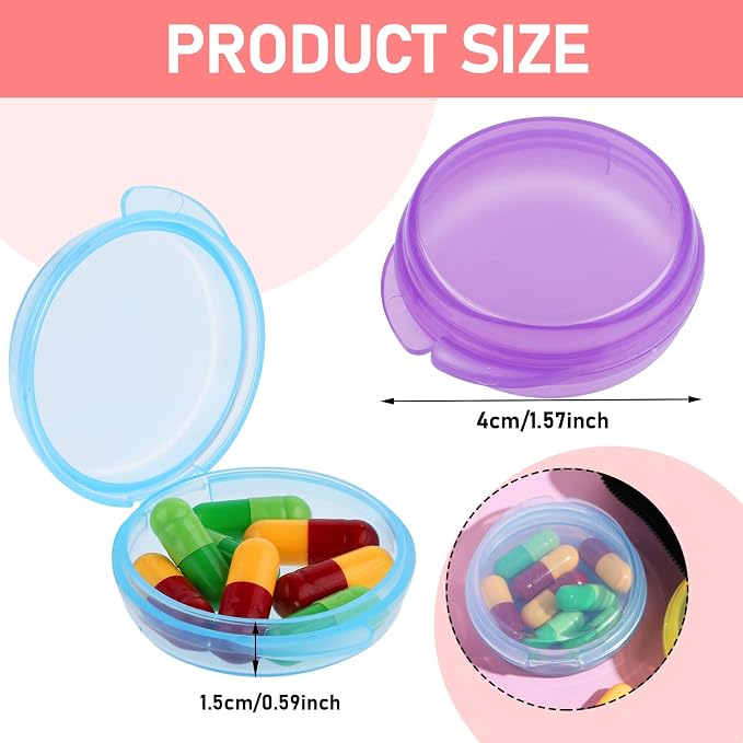 4 Pcs Mini Pill Organizer Small Pill Box Cute Portable Pill Case for Pocket Purse Travel Storage Containers Earplug Case Medicine Dispenser Vitamin Holder(Blue+Pink+Purple+Green)