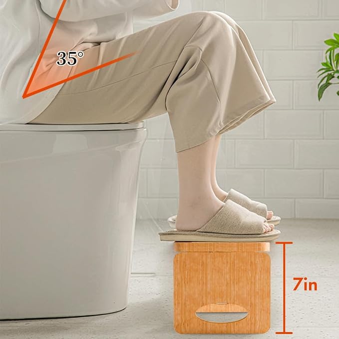 Foldable Toilet Stool,7 Inches Bamboo Poop Stool for Bathroom | Toilet Stool Squat Adult, Potty Stool with Anti-Slip Strip