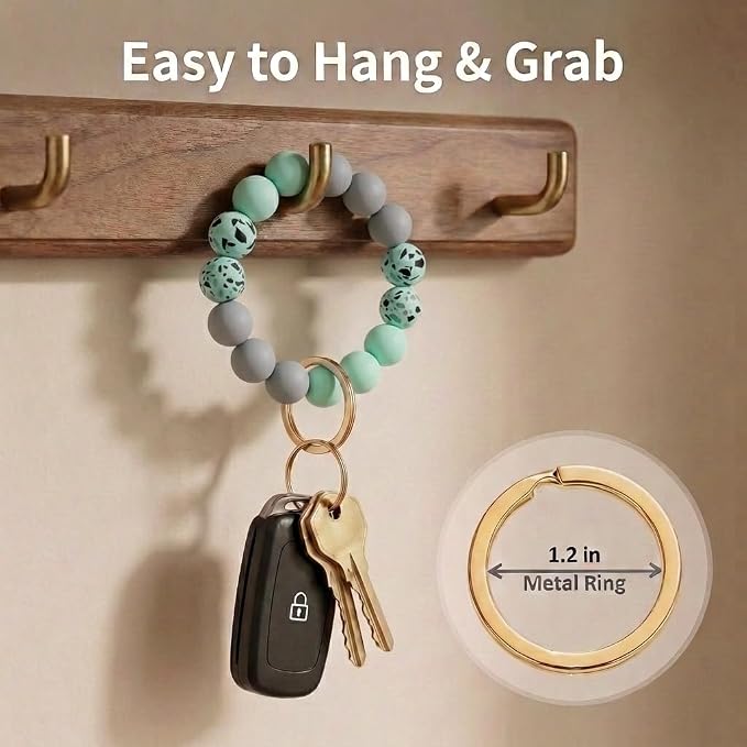 BIHRTC Key Ring Bracelet Car Keychain Holder Wristlet Silicone Women Beaded Bangle Chains