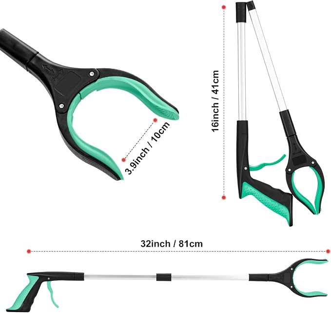 2-Pack Grabber Reacher Tool,32 Inch Extra Long Foldable Pick Up Stick with Strong Grip Magnetic,360°Rotating Anti-Slip Jaw,Trash Claw Grabber Tool,Trash Picker Tool for Outdoor & Indoor (Blue&Green)