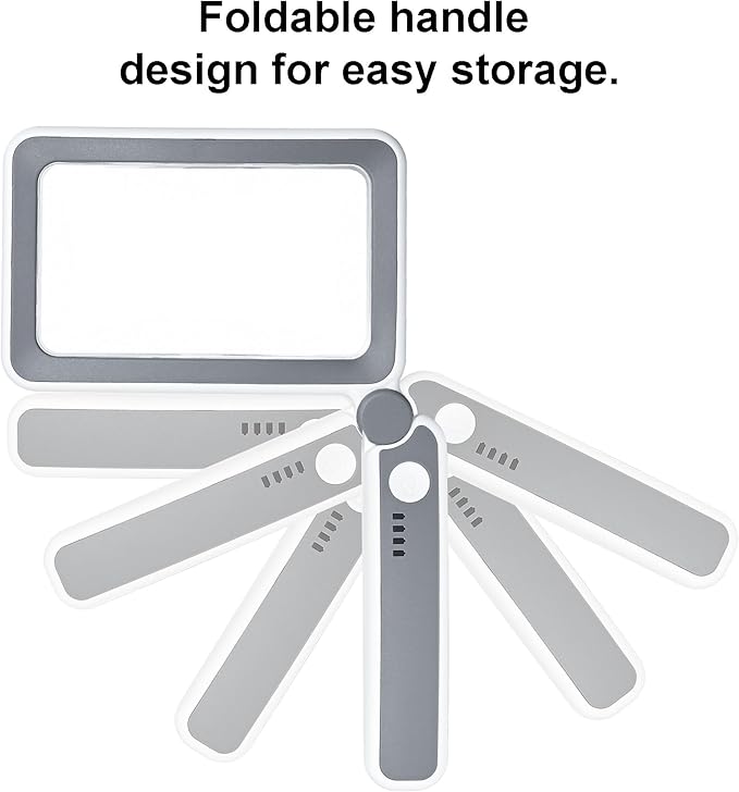 Rechargeable LED Magnifying Glass for Reading Books, Bible & Small Print, 4X Optical-Grade Rectangular Lens with 3 Adjustable Brightness Levels, USB-C Foldable Magnifier Gift for Seniors, Low Vision