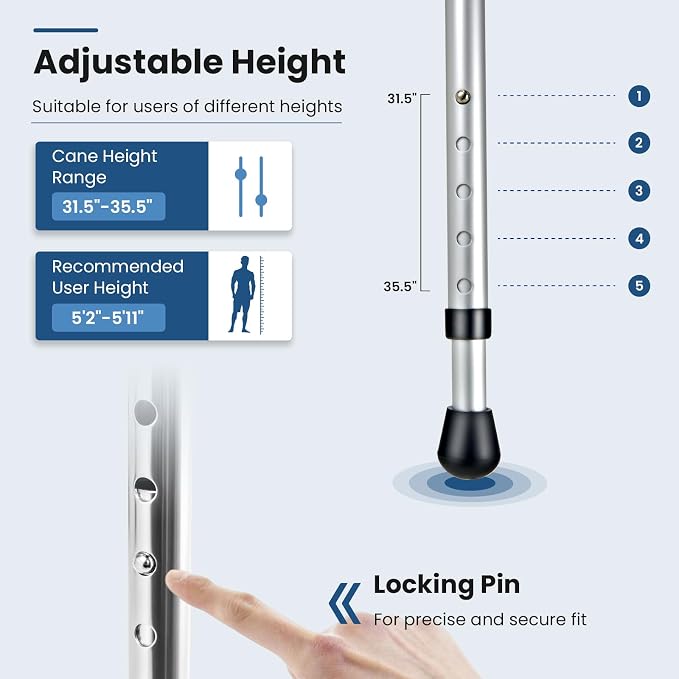 S AFSTAR Walking Cane with Seat, Height Adjustable Cane Chair with LED Light & Retractable 3 Legs, Portable Anti-Slip Seat Cane, Heavy Duty Walking Stick Chair for Seniors Elderly